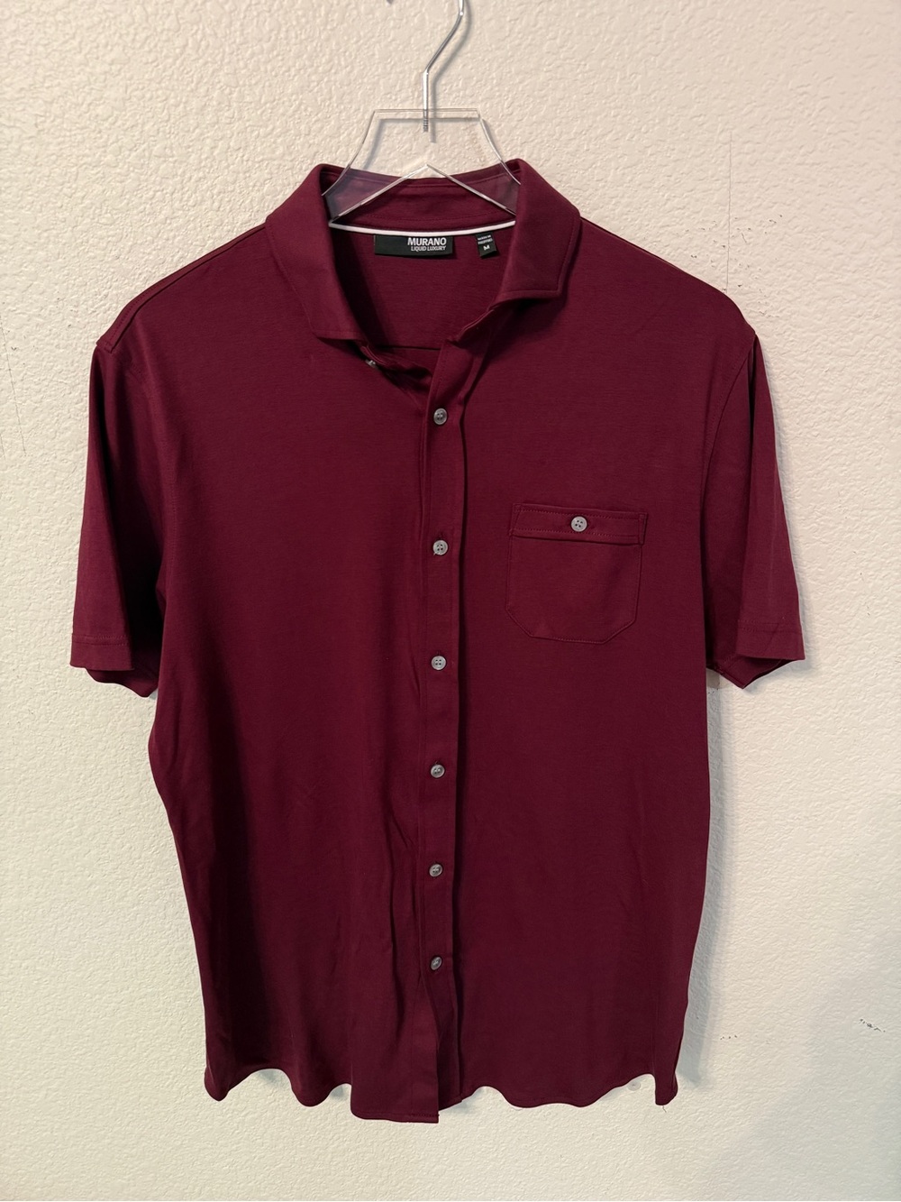 Murano Liquid Luxury Men's Short Sleeve Button-Down Shirt — Burgundy/Maroon